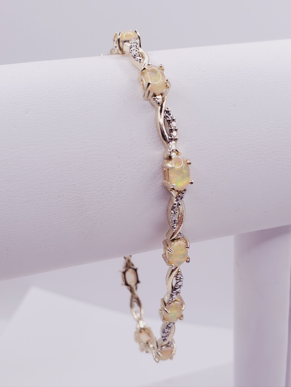 5 Carat Opal  Diamond Accent Bracelet Yellow Gold  925 Sterling Silver